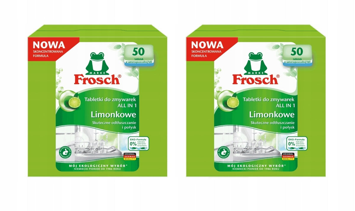2 x Dishwasher Tablets Frosch Lime Organic All In One 50 Pcs