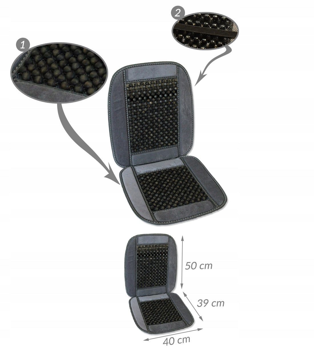 2 x Front Seat Mat for Car Beaded Velvet Grey Brand ABM