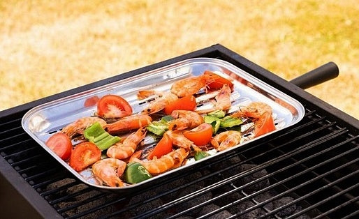 2 x GRILL TRAY Steel STAINLESS REUSABLE GRATE Length 34 cm