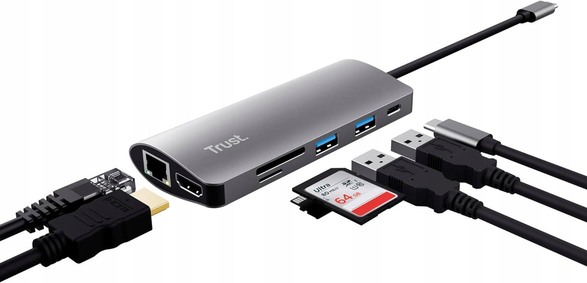 2 x Hub Dock Adapter 7in1 USB-C HDMI Ethernet USB-A Reader