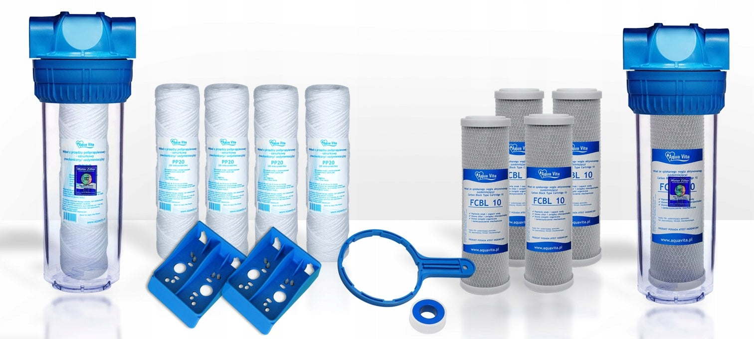 2 x IN-LINE BODY 3/4 WATER FILTER + 10 CARTRIDGES! Brand Aqua Vita