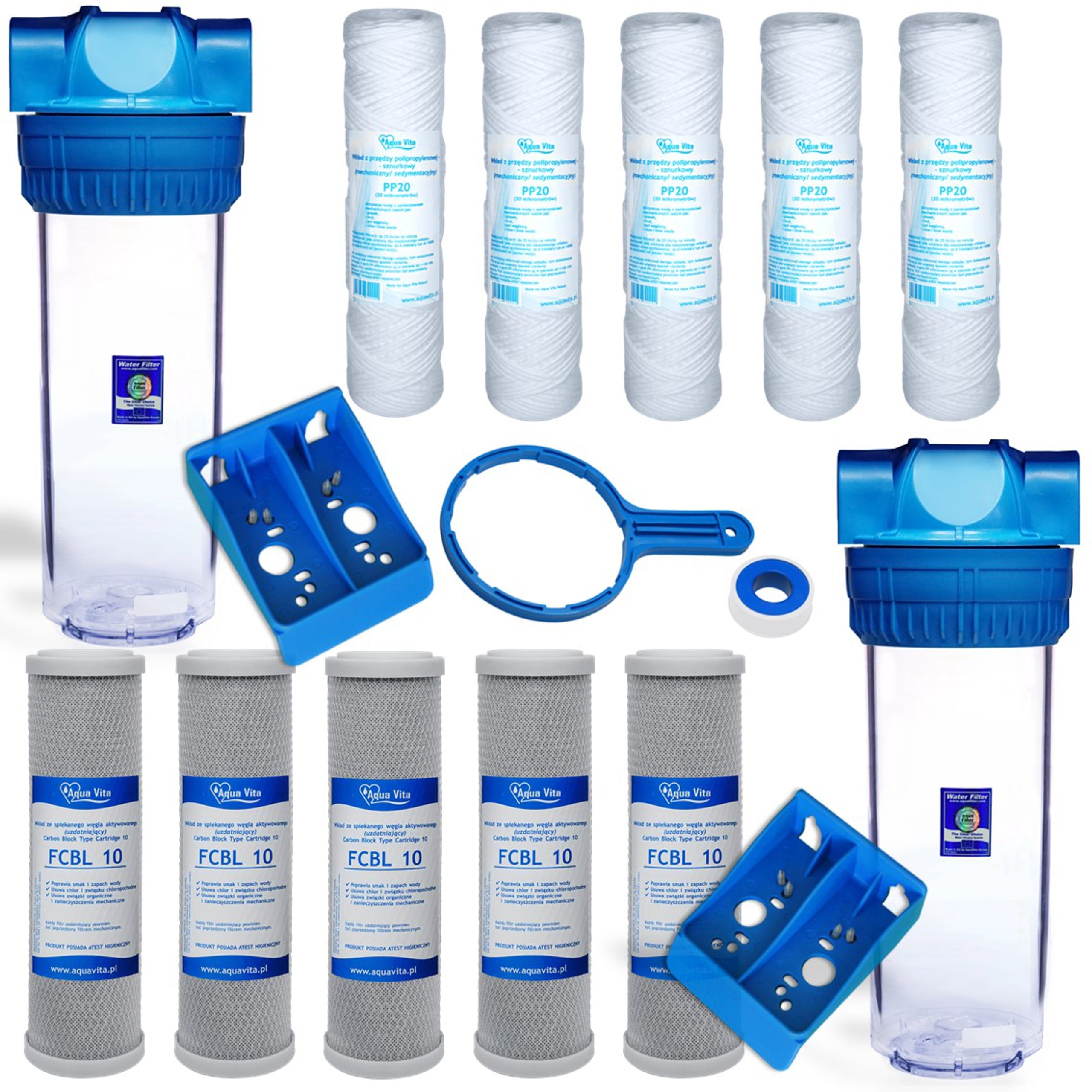 2 x IN-LINE BODY 3/4 WATER FILTER + 10 CARTRIDGES!
