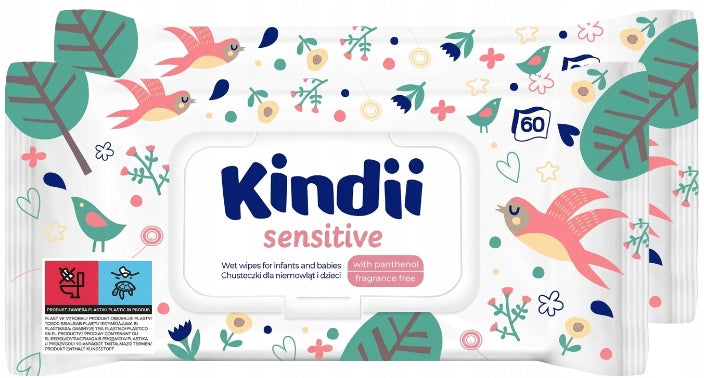 2 x KINDII WET WIPES Sensitive Regeneration Irritation 60 pieces