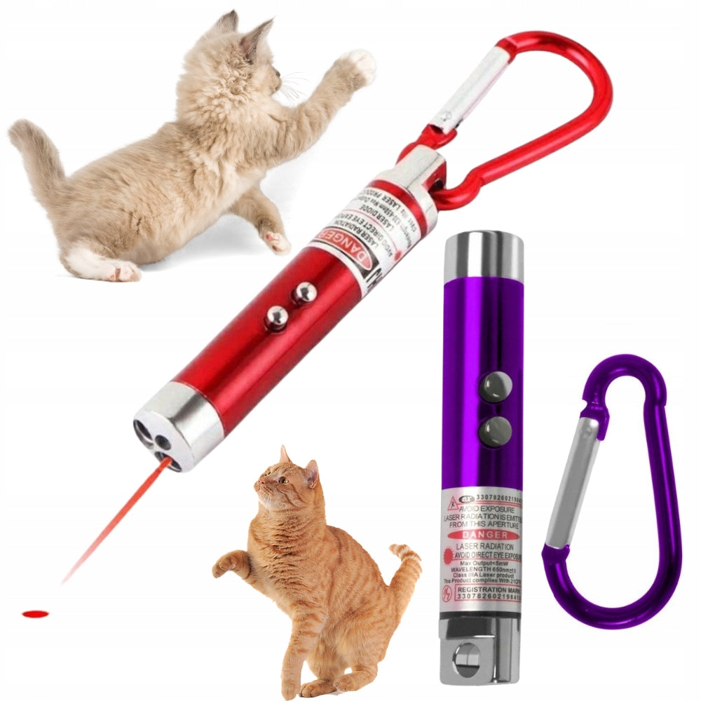 2 x LASER INDICATOR LASER FLASHLIGHT LED UV CAT TOY KEYCHAIN 3in1