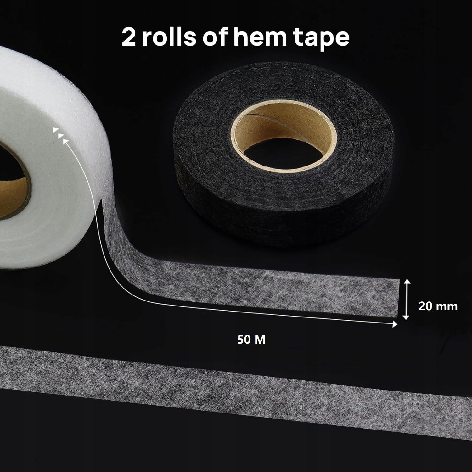 2 x TROUSER ROLL-UP TAPE CLOTHES SHORTENING PANTS REPAIR 20mm Total 100M Batteries included no