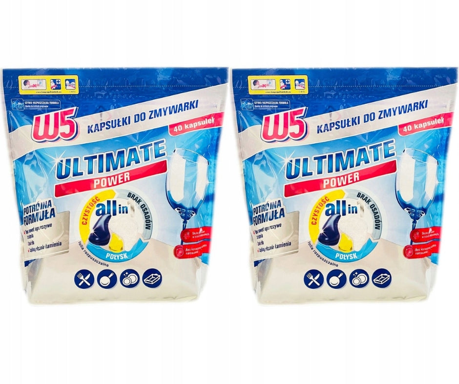 2 x W5 ULTIMATE POWER ALLin1 RECOMMENDED CAPSULES DISHWASHER TABLETS 40 pcs