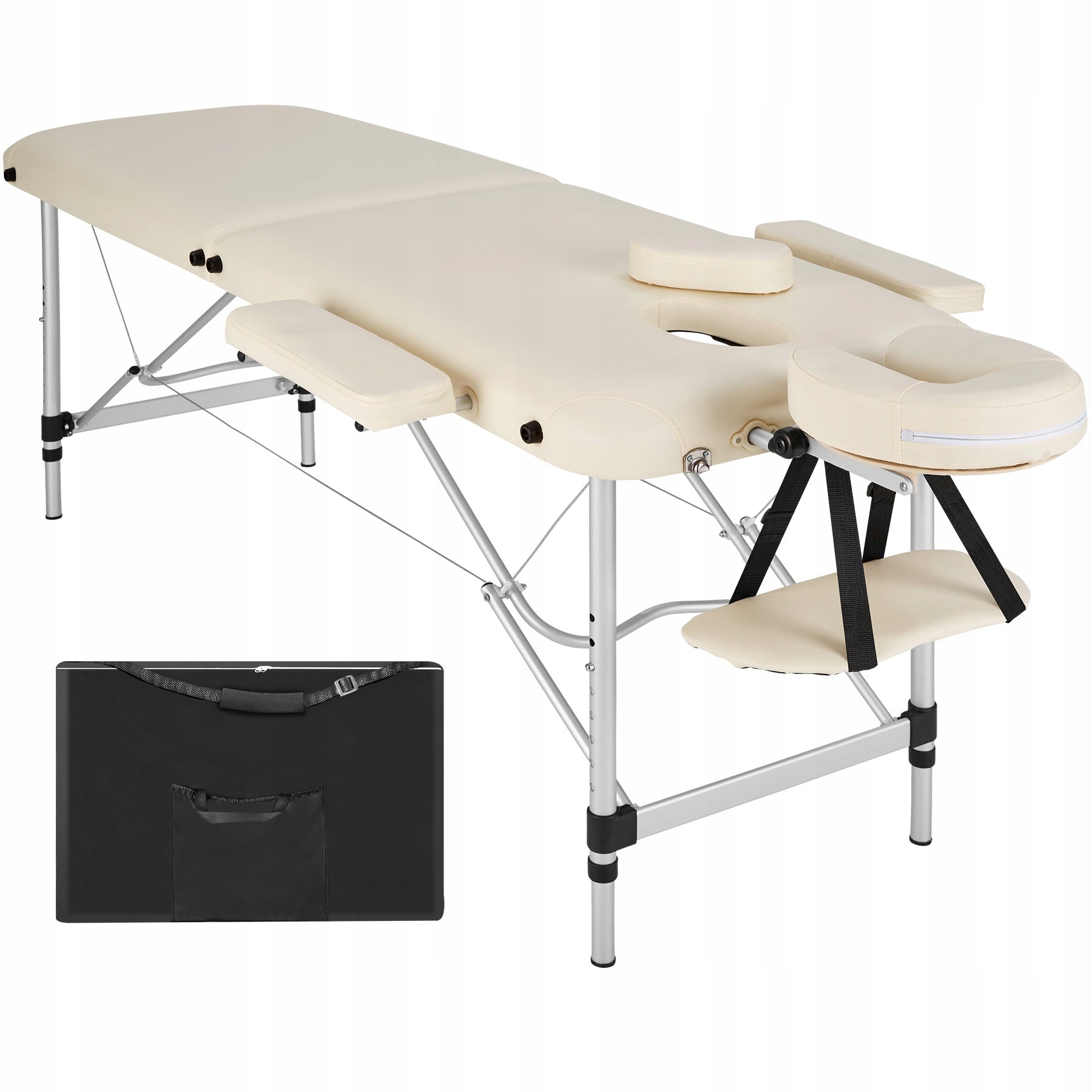 2-zone massage table with upholstery and aluminum frame