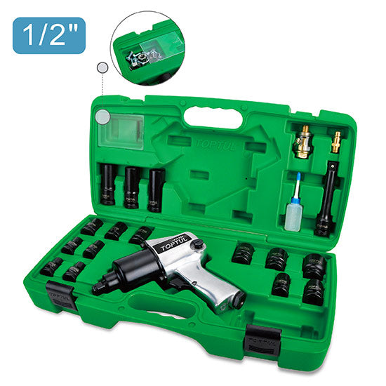 20 EL PNEUMATIC IMPACT WRENCH SET WITH CR-MO CAP ACCESSORIES TOPTUL