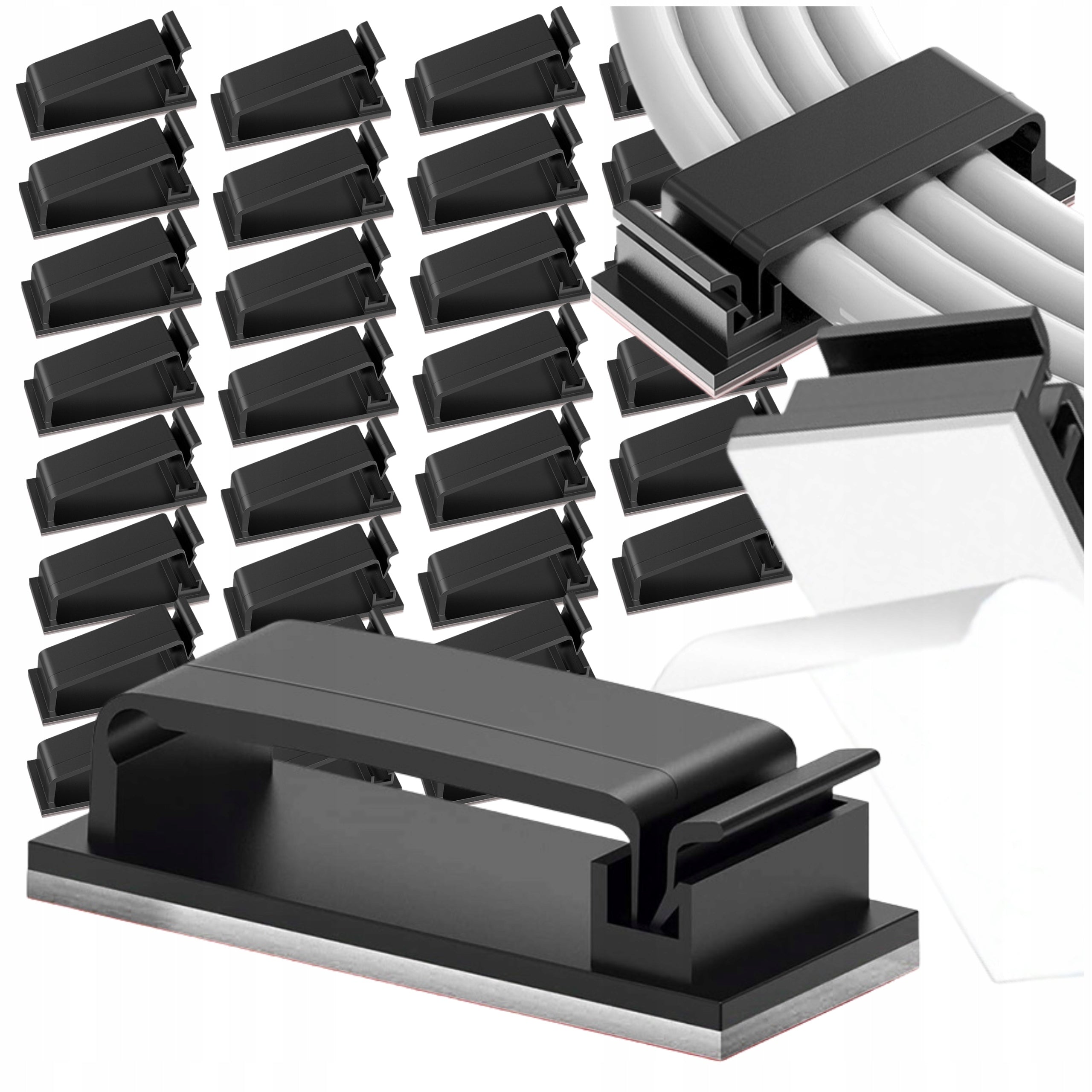 20 Pcs Black Self Adhesive Cable Clips Organizer Tape 3M Packaging status original