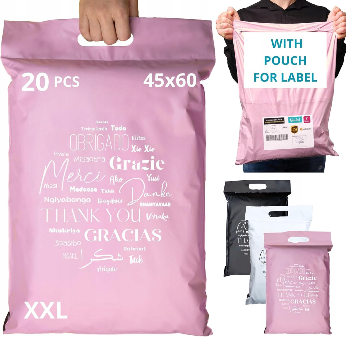 20 SHIPPING ENVELOPES WITH LABEL POCKET, 60×45 CM WATERPROOF