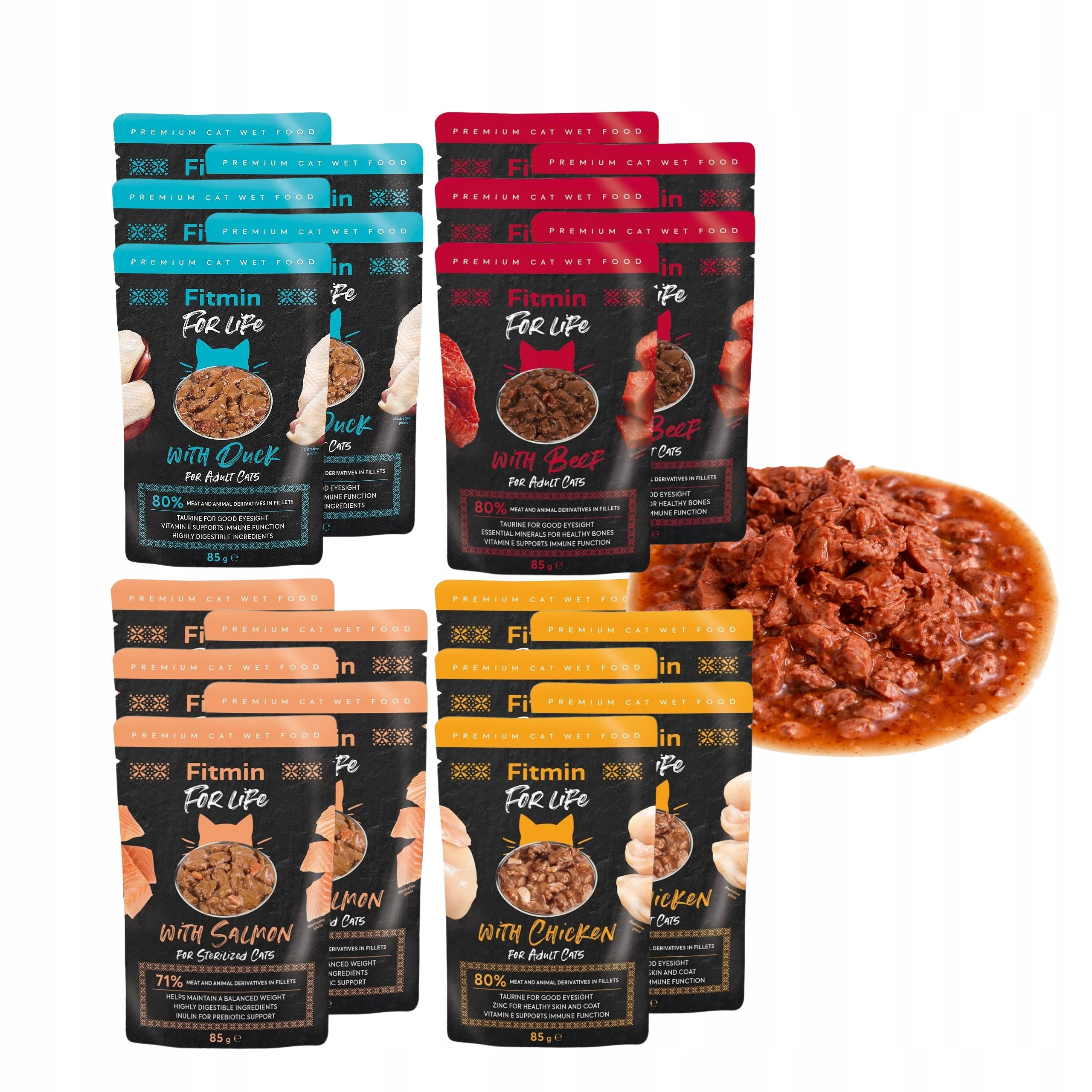 20 x Wet Cat Food Fitmin Fillet Mix of Flavors for Sterilized 85g