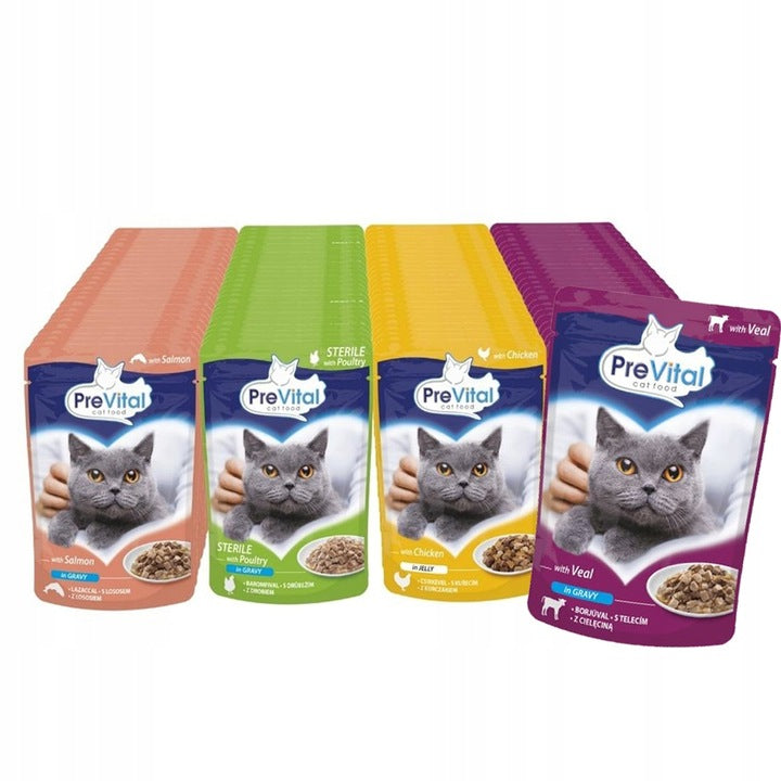 20 x Wet Cat Food PreVital Sachets Mix Tastes In Sauce 100g set