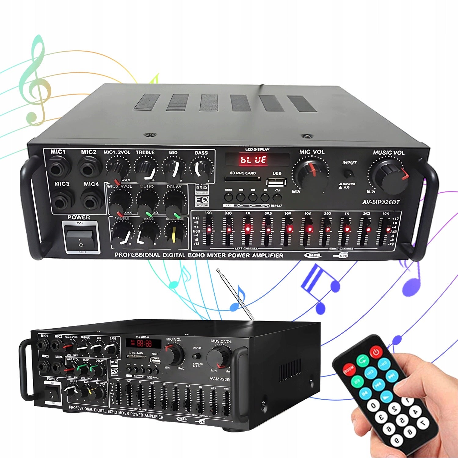 2000W BLUETOOTH5.0 AMPLIFIER PLAYER FOR FAMILY EVENTS + 12V REMOTE CONTROL
