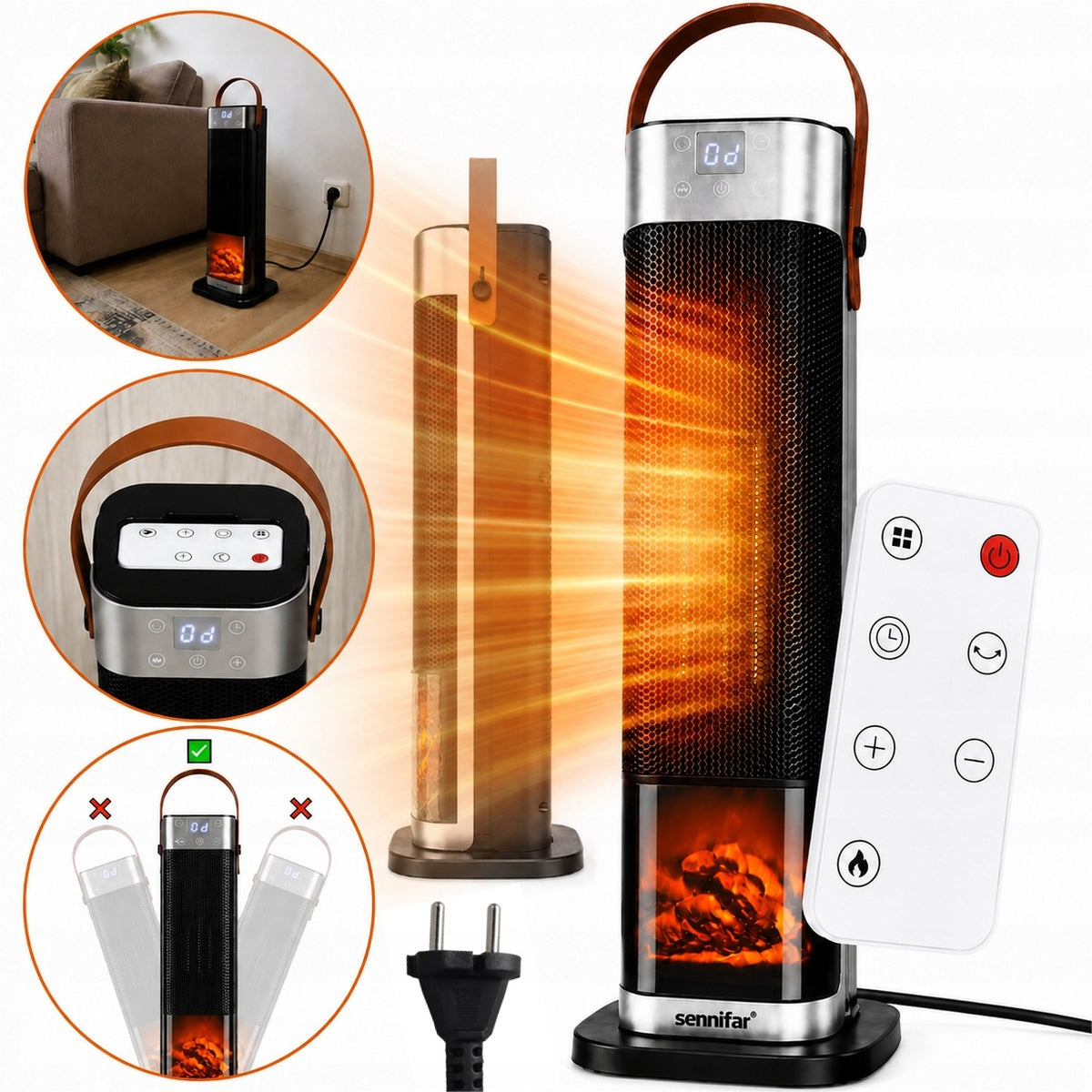 2000W Column Electric Heater With Oscillation And Display