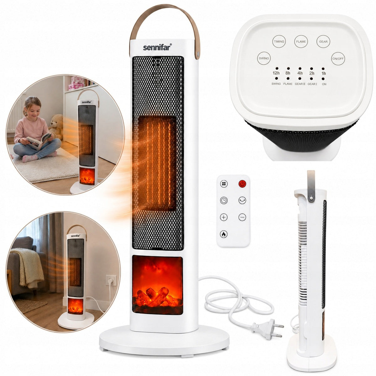 2000W Column Fan with Remote Control and Flame Effect