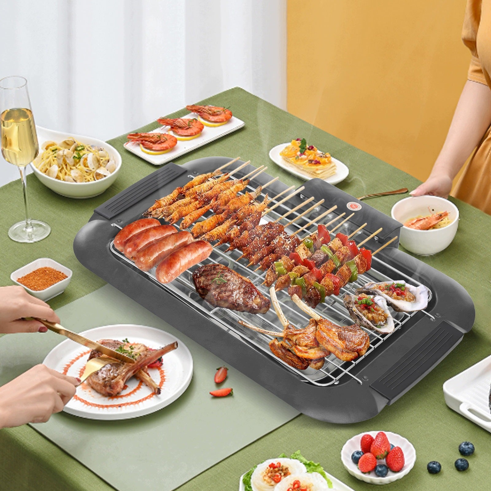 2000W Electric Table Grill, Dual-Tube Electric Grill - Black- Manufacturer code kk7878