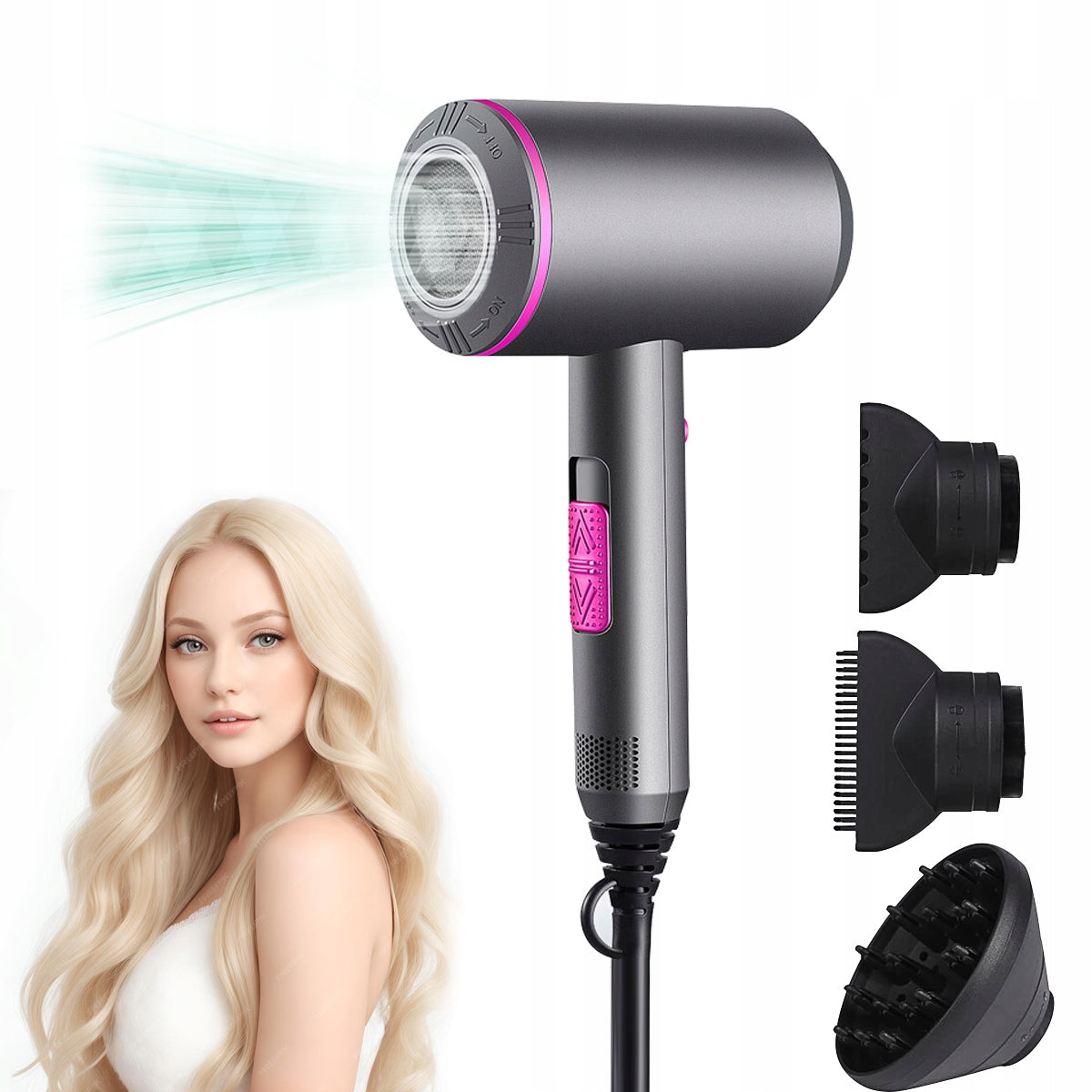 2000W HAIR DRYER PRO IONIZATION STRONG + DIFFUSER AND CONCENTRATOR SET