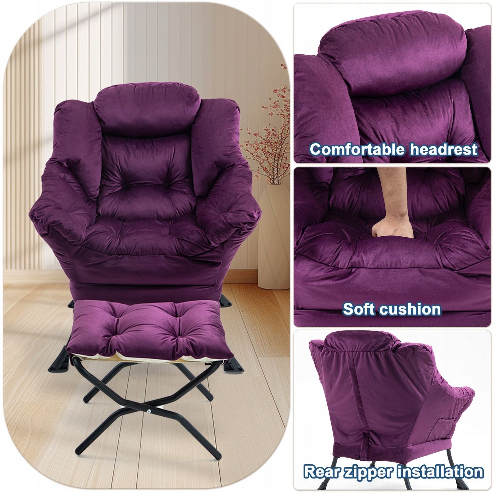 2026 Comfortable armchair with footrest and folding pocket Furniture depth 40 cm