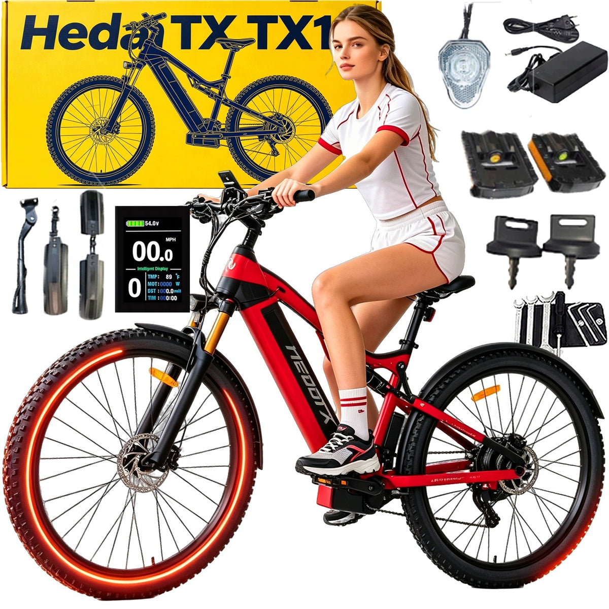2026 Electric Vehicles HedaTX TX19 29" 48V 19.2Ah 1000W 45KM/H LCD 68NM