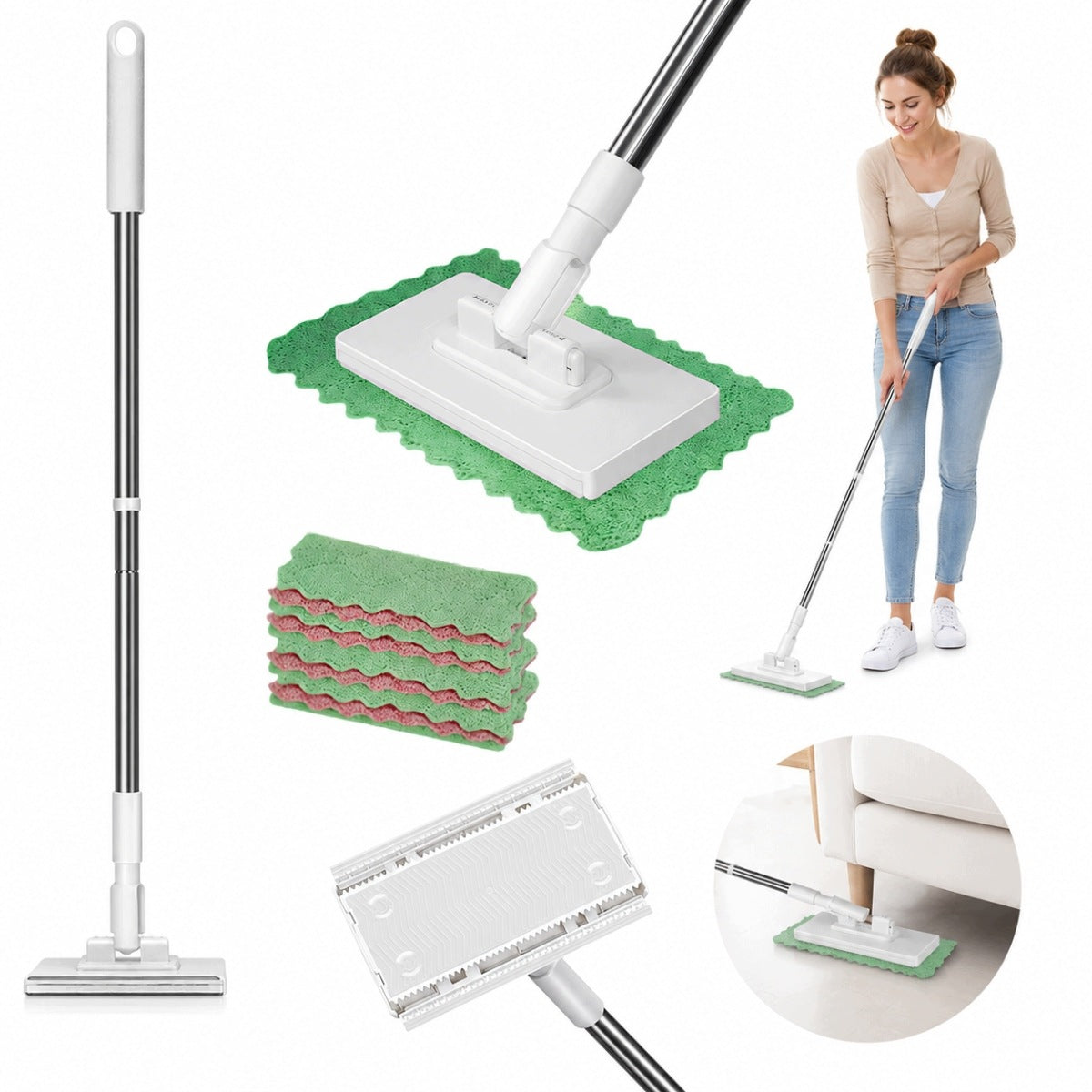 2026 Flat Floor Mop with 4 Microfiber Cloths for Dust Set