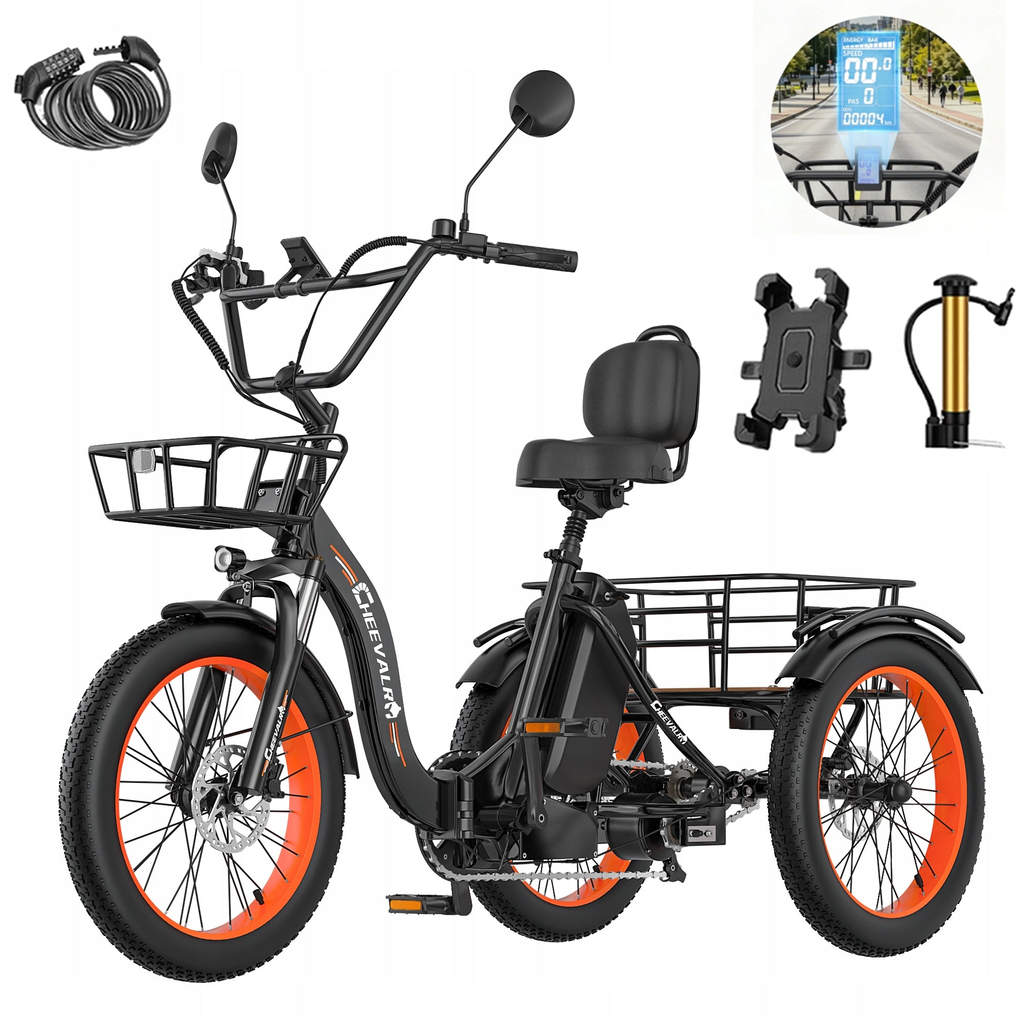 2026 Folding Electric Tricycle Cheevalry 1000W 48V 20AH 20*3.0" 90HP