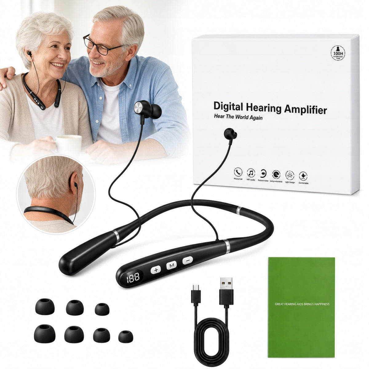 2026 Hearing aid with neckband and noise cancellation, digital NEW