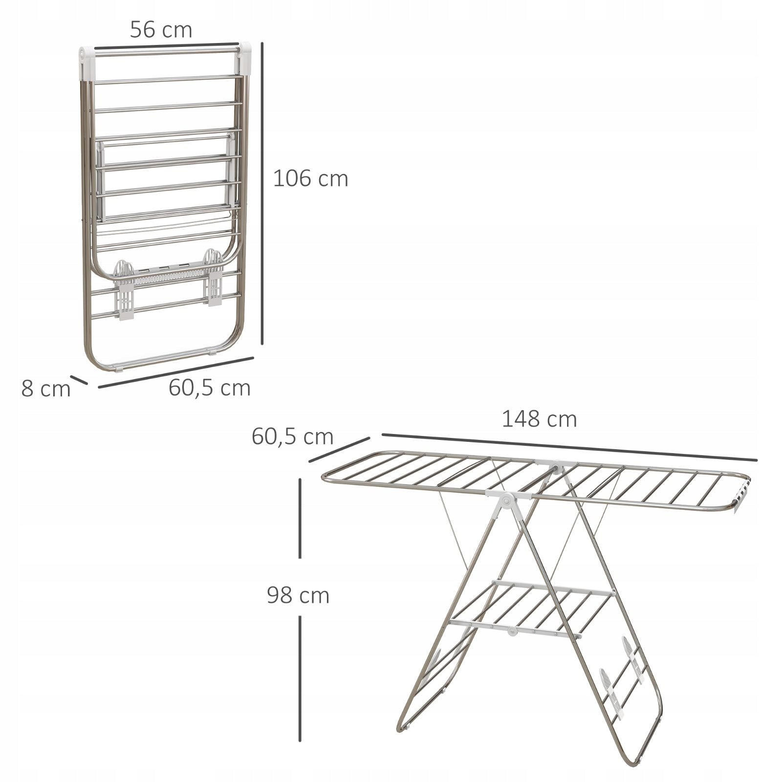 2026 Laundry dryer folding 146x60cm stainless steel silver Brand no brand
