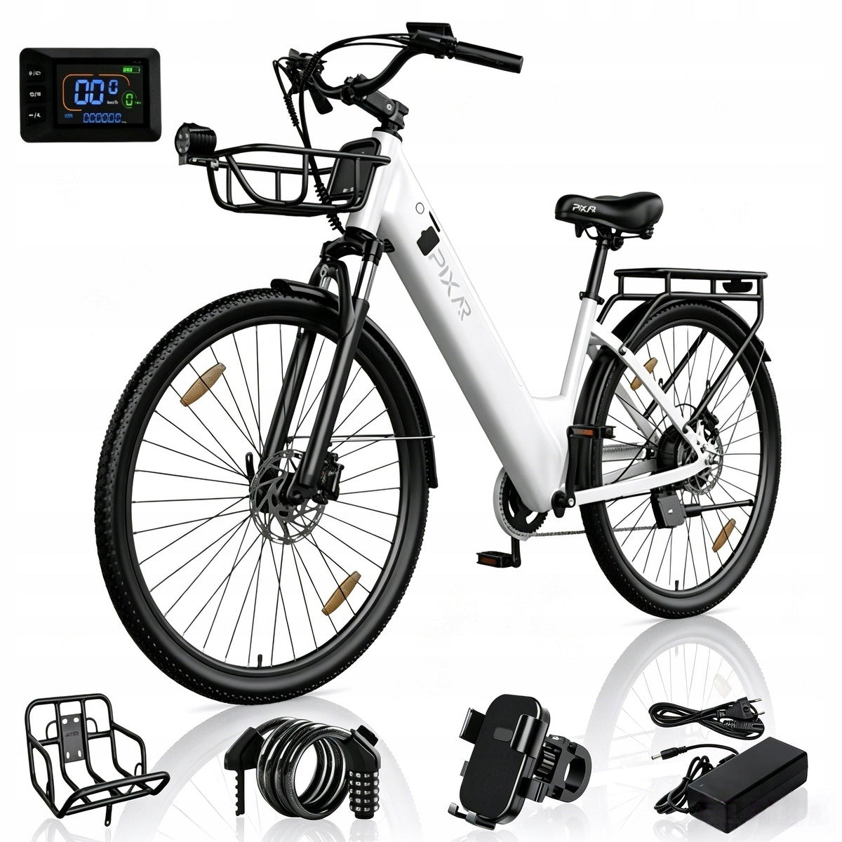 2026 NEW Electric city bike Pixar C1Pro 250W 36V 18Ah 25KM/H+Basket