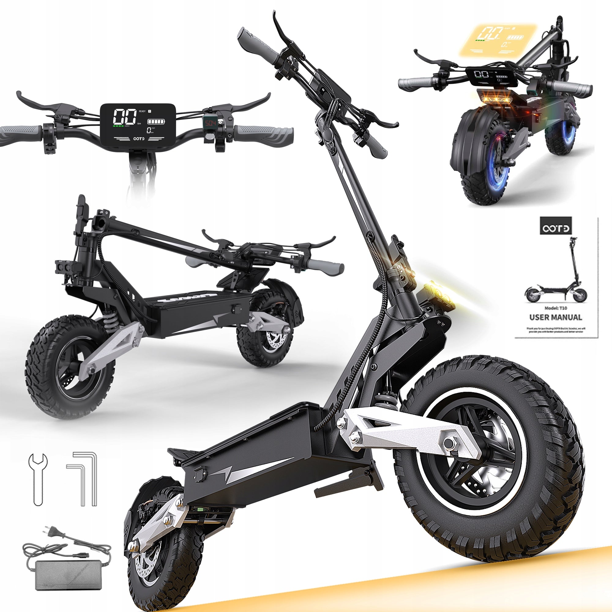 2026 OOTD T10 Folding Electric Scooter 900W 50KM/H 48V 13.5AH 45KM PL