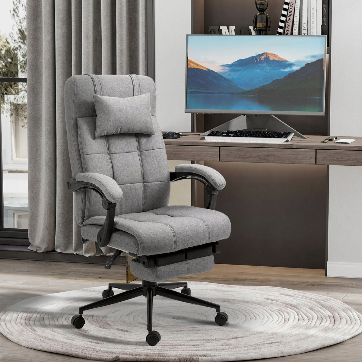 2026 Office chair 66x70cm ergonomic with footrest light grey Furniture depth 76 cm