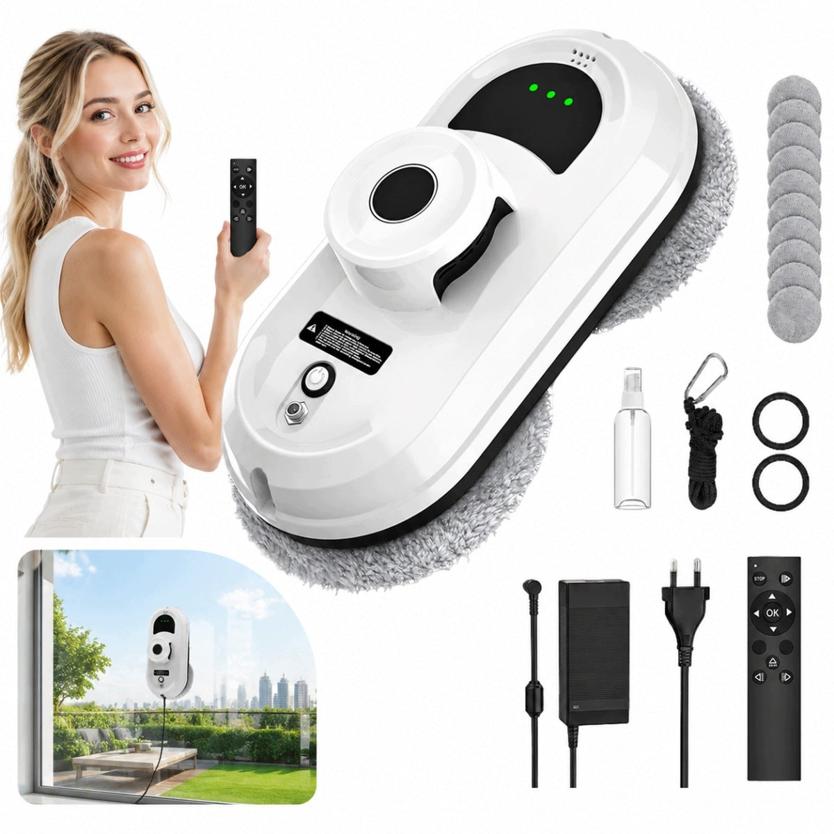 2026 ROBOT WINDOW CLEANER MIRRORS AUTOMATIC WASHER + 10 MOPS SET
