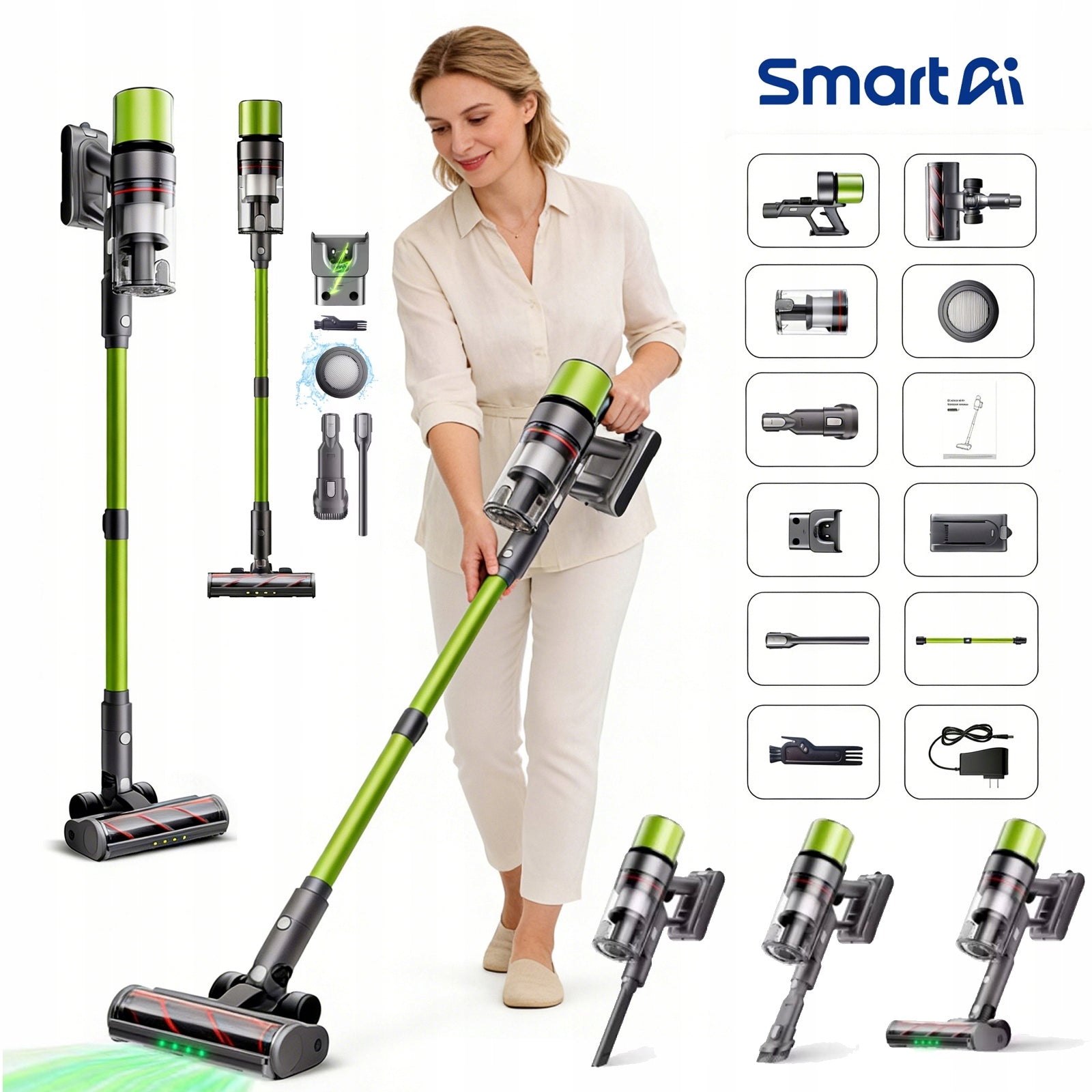 2026 SmartAi V6 Upright vacuum cleaner 650W 29.6V 24Ah 65KPa 70min