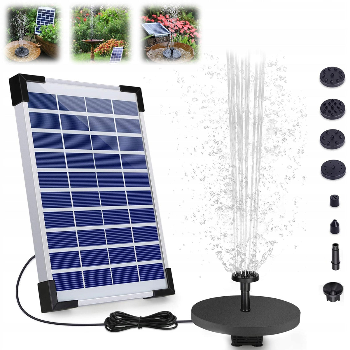 2026 Solar Fountain Floating for Water Eyelets 6 Garden Nozzles Pond 16cm