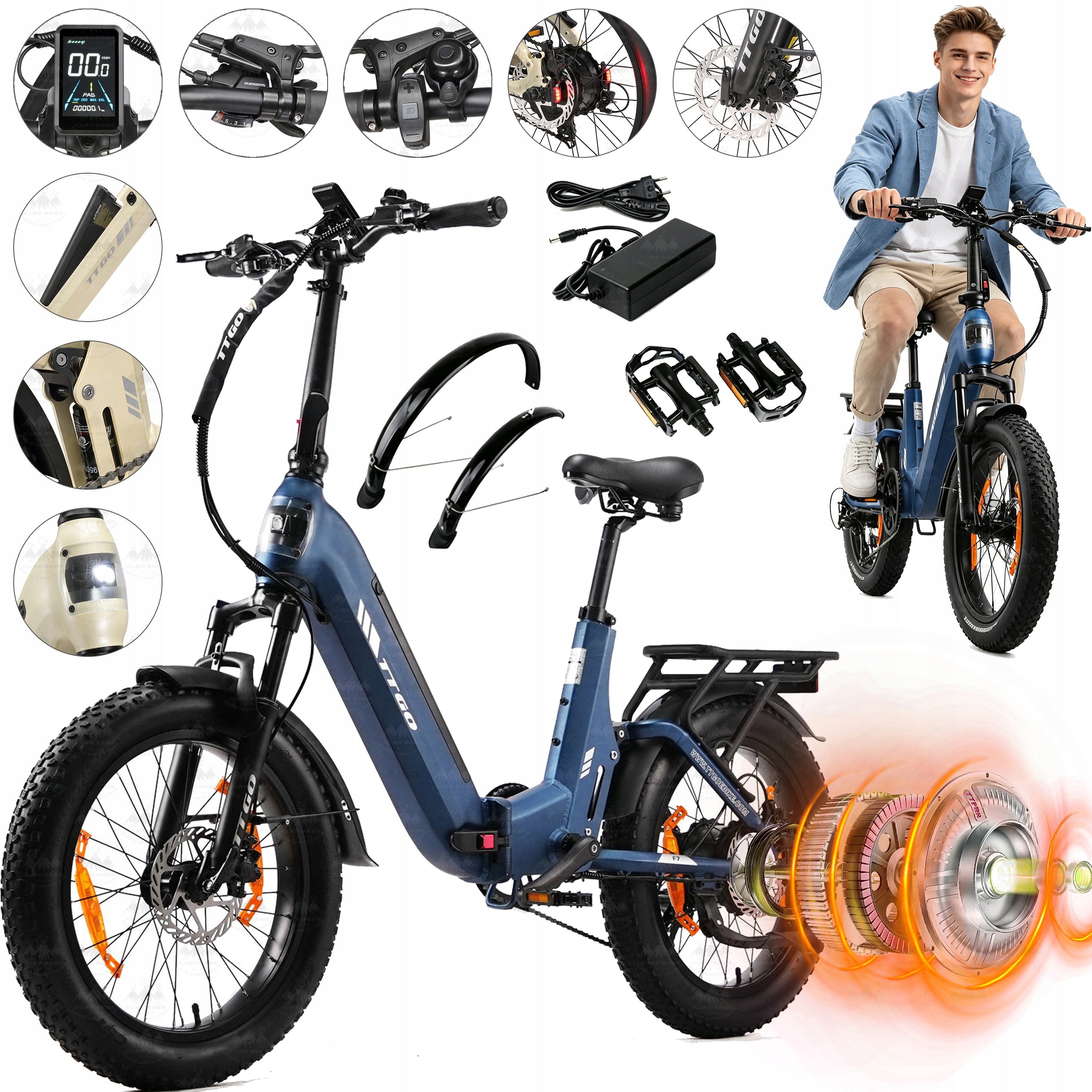 2026 TTGO F7 Folding Electric Bike 250W 70Nm 140km 48V15Ah 7 Speed