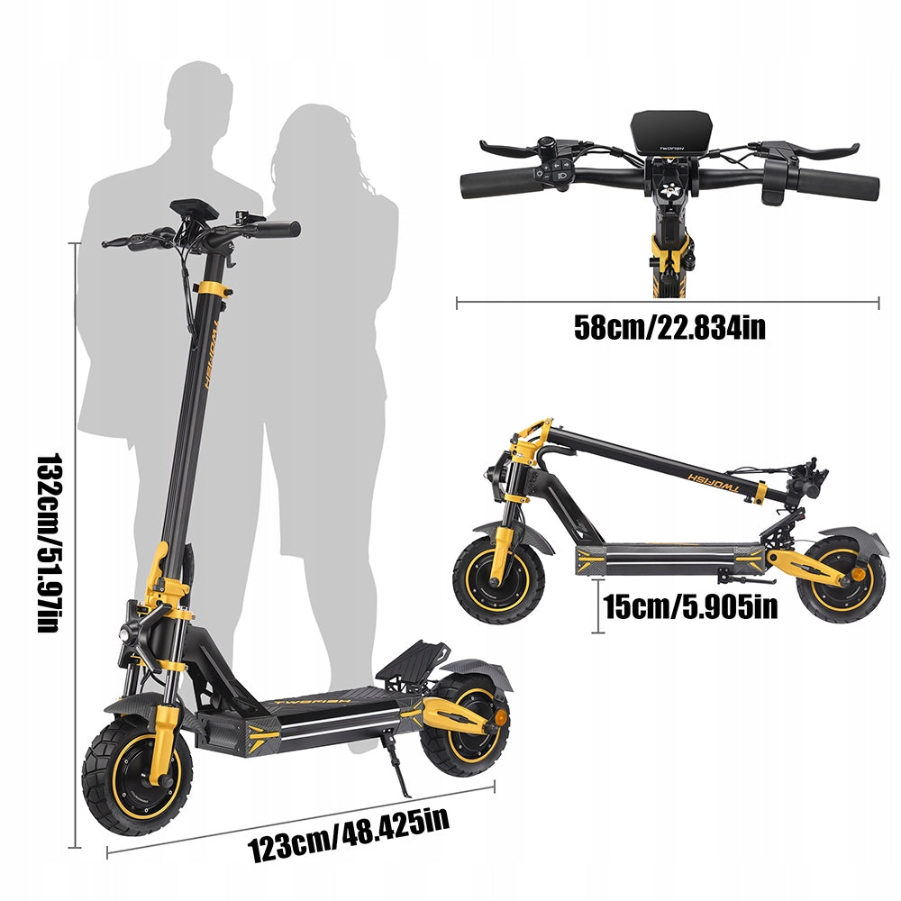 2026 TW 3PRO 1640W*2 23Ah 10” NFC 90KM OFF-ROAD ELECTRIC SCOOTER Color gold
