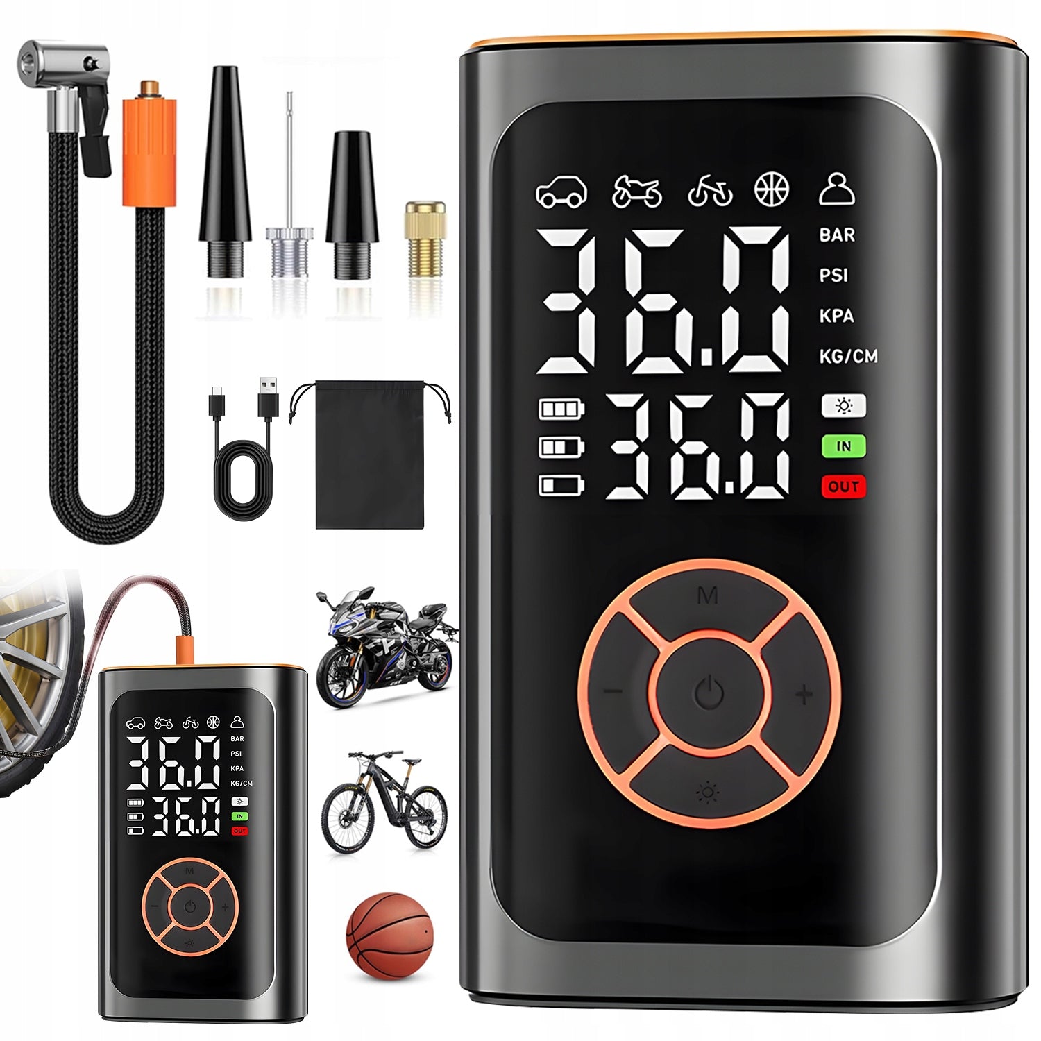 20L/MIN ELECTRIC AIR PUMP 4 MODES FOR BIKE MOTORCYCLE CAR