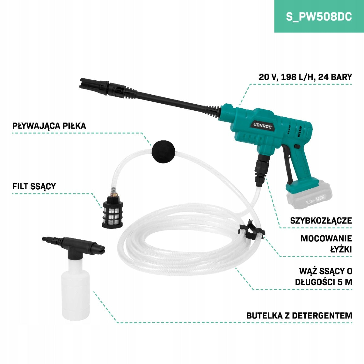 20V Cordless Pressure Washer | Includes aku 2,0Ah and Charger Packaging status original