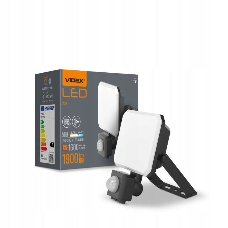 20W LED FLOODLIGHT WITH MOTION SENSOR IP65 HALOGEN OUTDOOR LAMP 1900Lm Manufacturer code VLE-F3-0205B-S