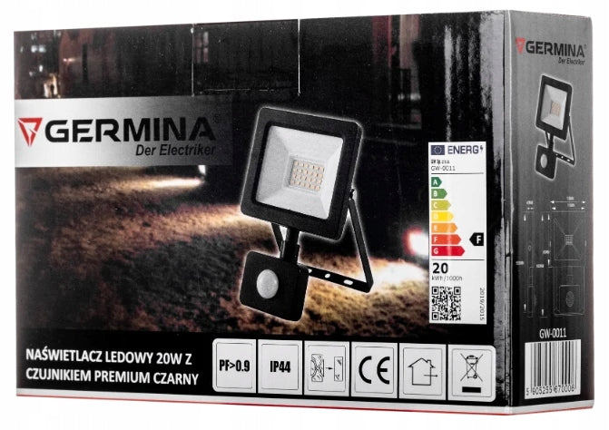 20W LED FLOODLIGHT WITH MOTION SENSOR OUTDOOR LAMP IP65 GERMINA Brand Germina