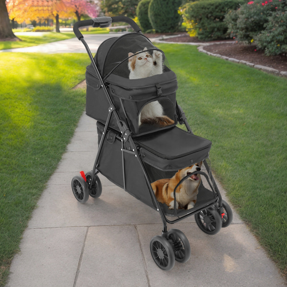 20kg Load Foldable Double-Layer Pet Stroller, 4 Wheels Equipped with Brakes Packaging status original