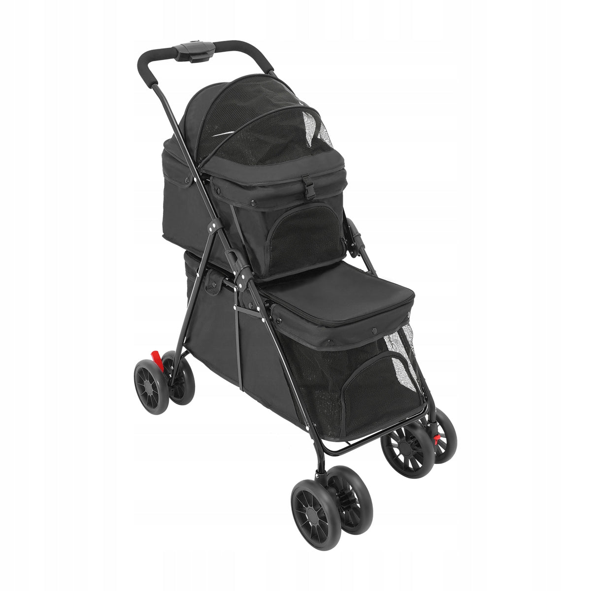 20kg Load Foldable Double-Layer Pet Stroller, 4 Wheels Equipped with Brakes