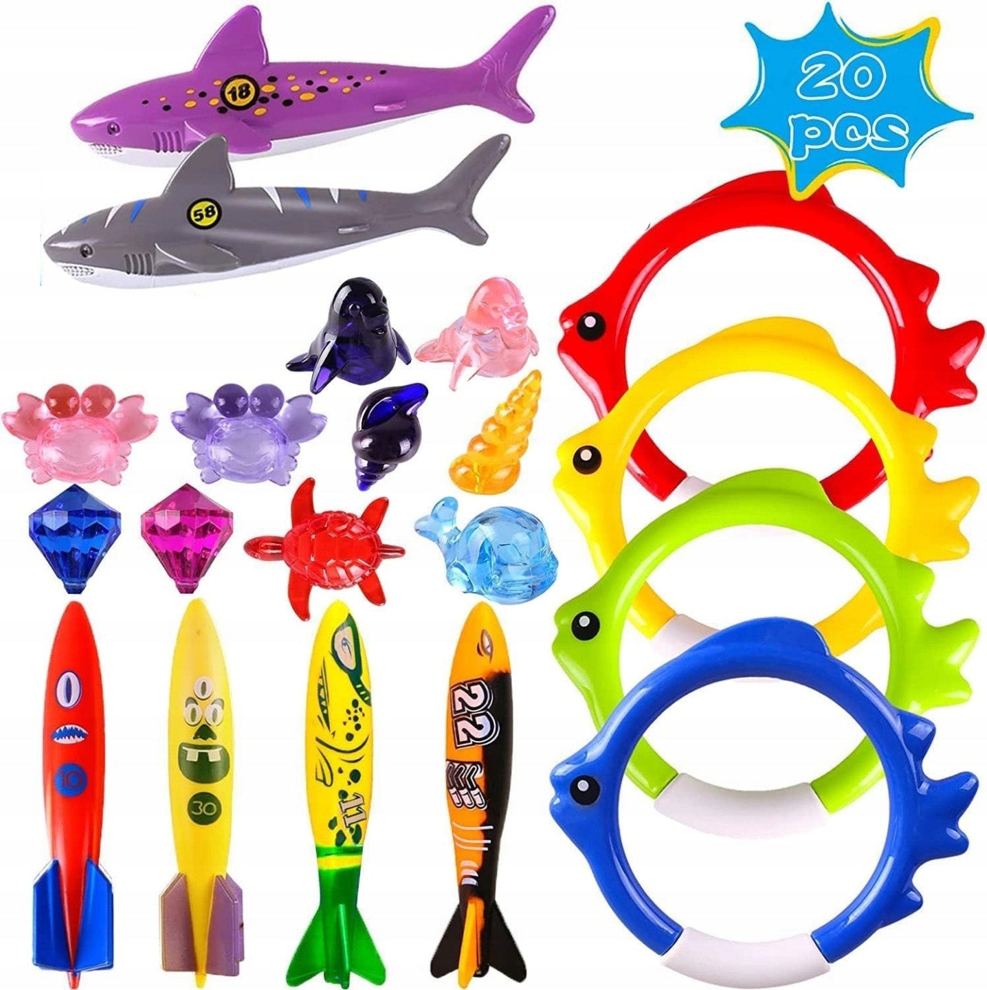 20x DIVING BATHTUB WATER TOYS SET COLORFUL + BAG