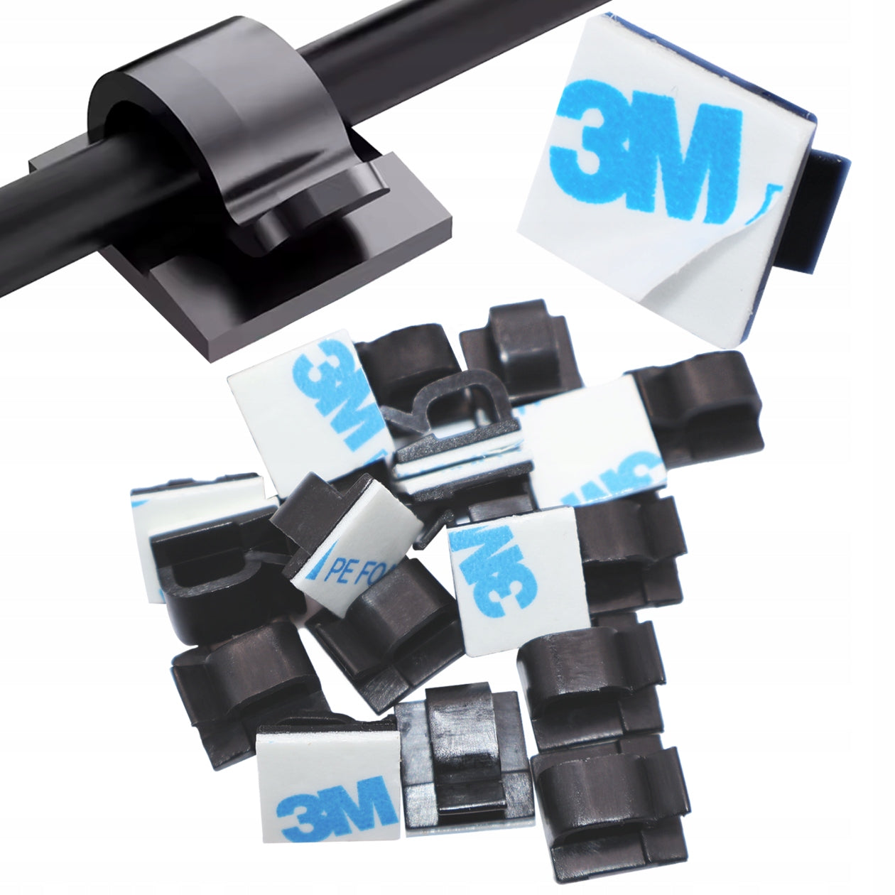20x HOLDER CABLE ORGANIZER SELF ADHESIVE BLACK TAPE 3M