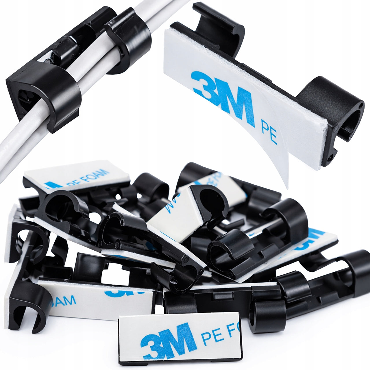 20x HOLDER CABLE ORGANIZER SELF ADHESIVE BLACK TAPE 3M