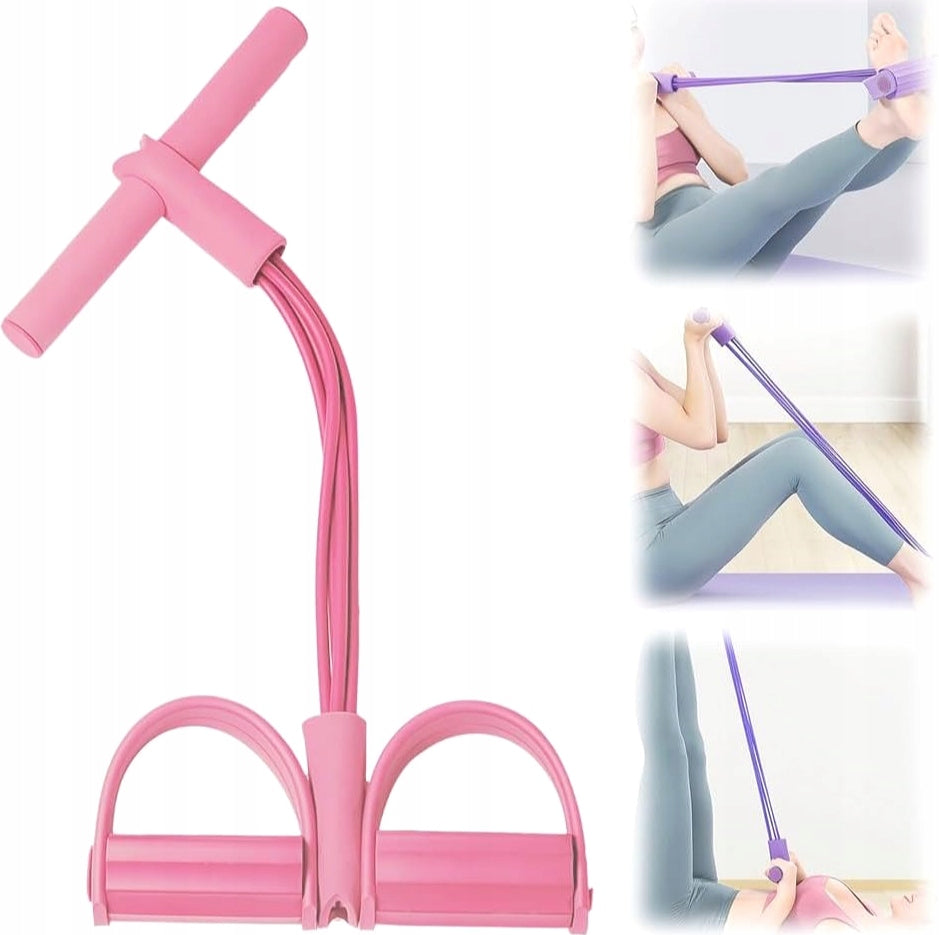 21 Fitness Resistance Bands-4 Tube Pedal Ankle Puller Bands for Leg Pink