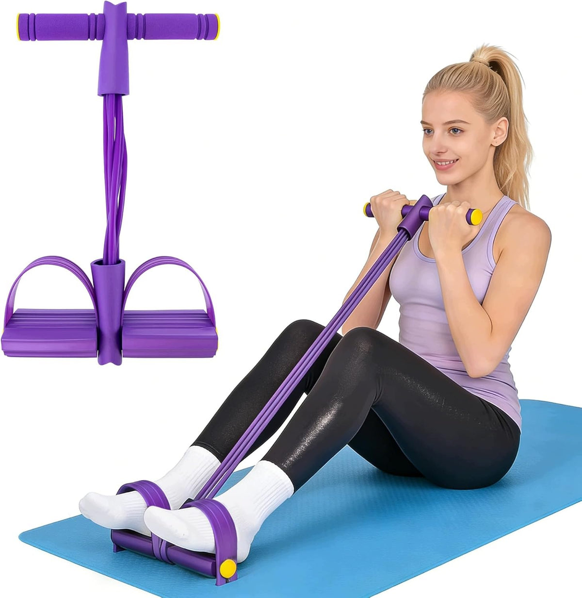 21 Fitness Resistance Bands-6 Tube Pedal Leg Stretch Rope Exercise Purple