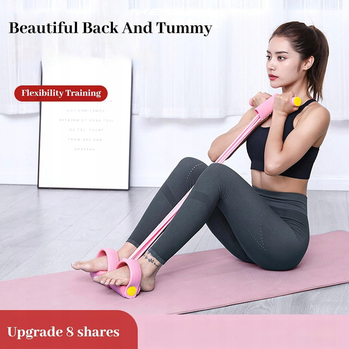 21 Fitness Resistance Bands-8 Tube Pedal Leg Stretch Rope Exercise Pink Packaging status original
