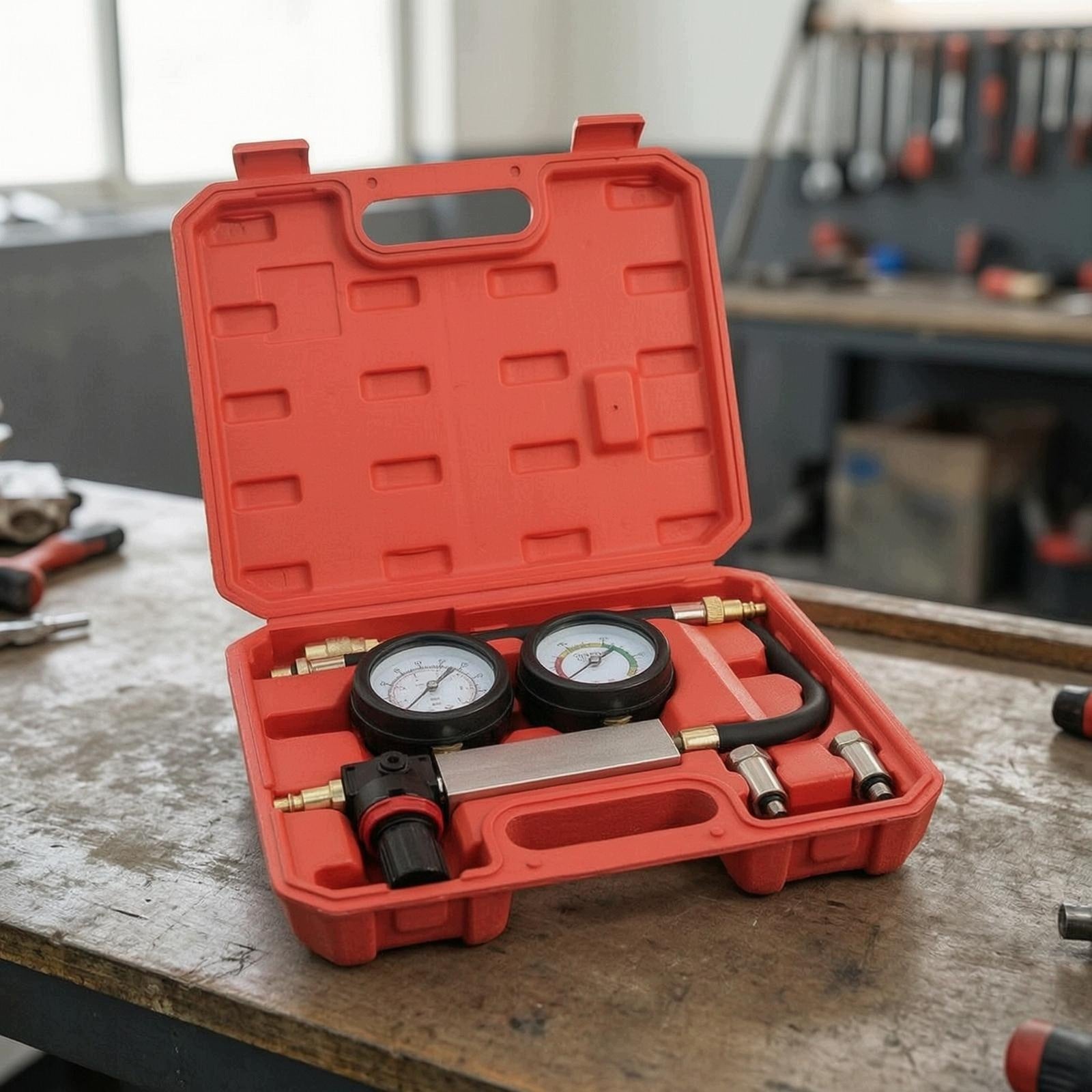 21 Pieces Cylinder Leak Tester Kit Engine Leak Detection Dual Gauge Leak Packaging status original