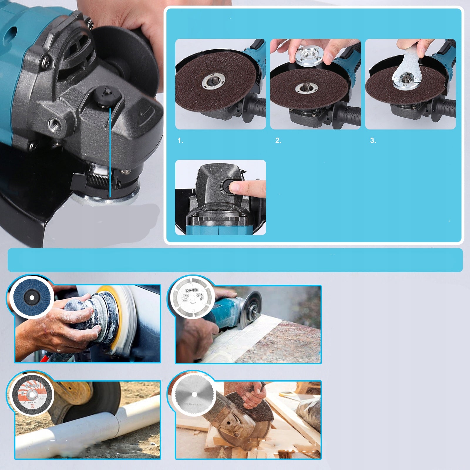 21V 125mm M14 Angle Grinder Brushless 2x Battery Brand Kkmoon