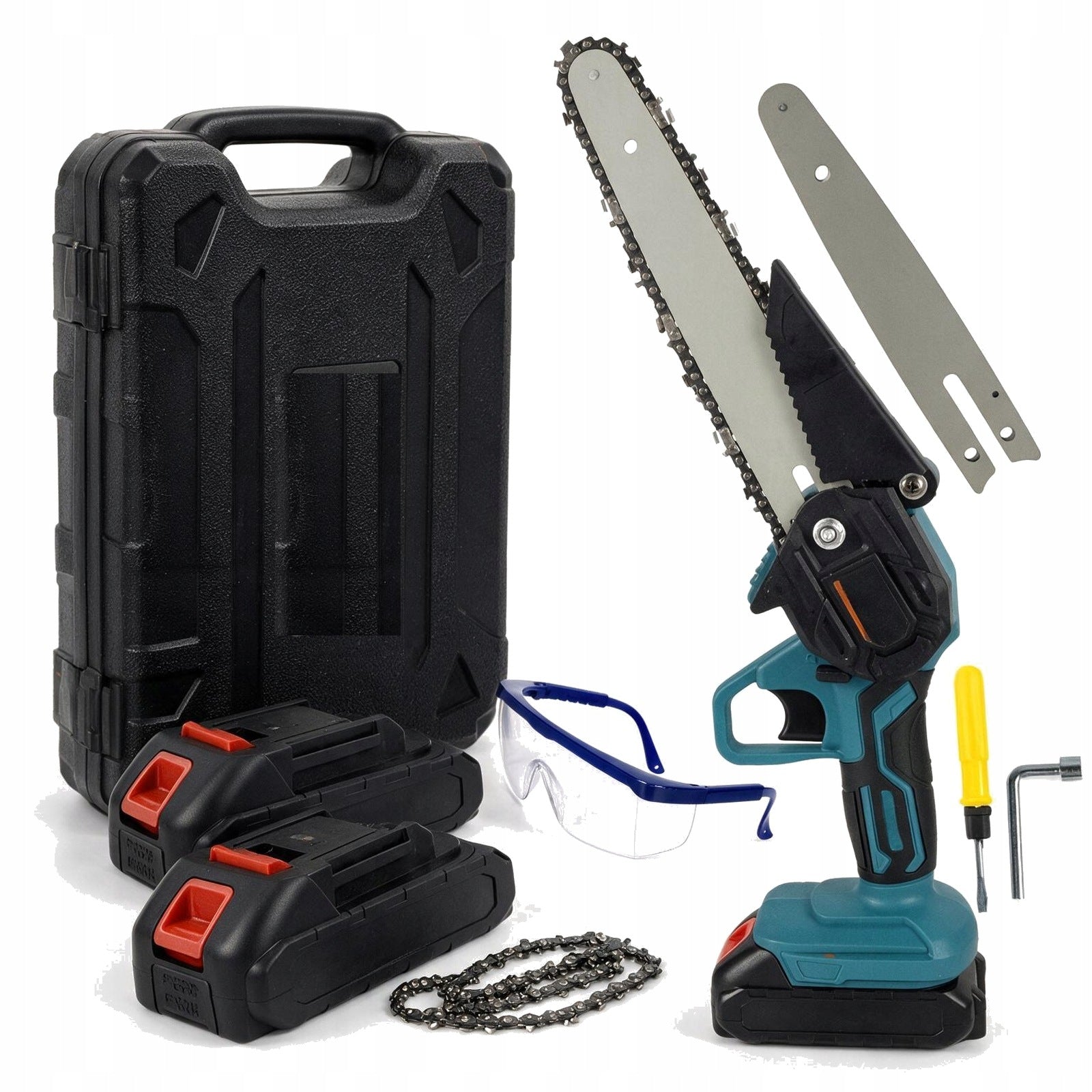 21V CORDLESS CHAINSAW 2 BATTERIES GUIDES 6 AND 4 INCHES SUITCASE